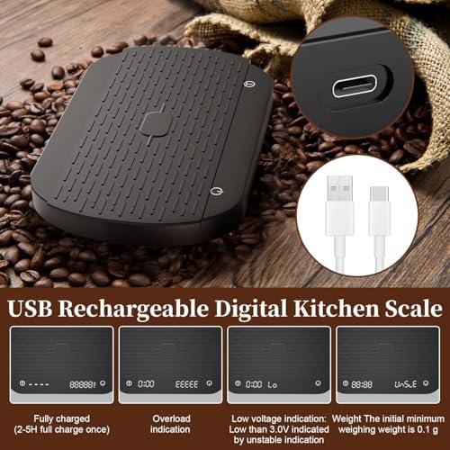 Coffee Scale with Timer, Espresso Scale with Flow Rate Function, 3000g/0.1g High Accuracy, Rechargeable Digital Coffee Scale for Pour Over Drip Coffee - Image 6