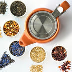 ORNA Ceramic Teapot with Tea Infuser – Small Tea Pot for Loose Leaf Tea – 550ml / 18.6 Oz Porcelain Non-Stove Teapot for 2 Cups with Tea Strainer (Orange) - Image 6