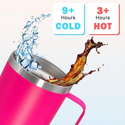 20 oz Tumbler with Handle and Lid Insulated Travel Coffee Mug Hot Pink 6P - Image 4