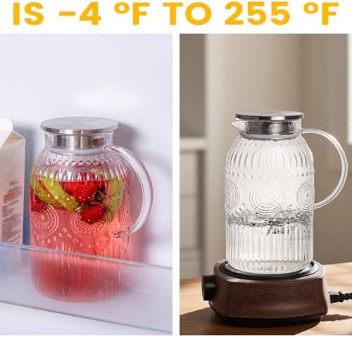 Bandesun Vintage Glass Pitcher with Lid, 128oz/ 1 Gallon Water Pitcher with Handle for Fridge Heat Resistant Borosilicate Water Jug, Carafe for Hot/Cold Coffee, Tea,Beverage 1Pack - Image 5