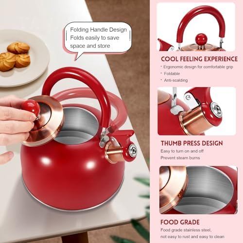 GGC Whistling Tea Kettle for Stove Top, 85OZ/2.6QT Stainless Steel Tea Pot - Image 4