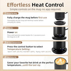 Self Heating Coffee Mug,High-Capacity- 18 oz, 180 Min Battery Life, Smart Heated Coffee Mug，Smart Mug, Simple Temperature Control Operation, Gifts for Family Members (Black) - Image 3