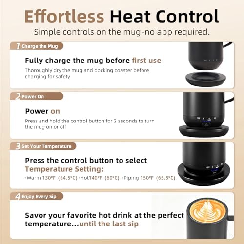 Self Heating Coffee Mug,High-Capacity- 18 oz, 180 Min Battery Life, Smart Heated Coffee Mug，Smart Mug, Simple Temperature Control Operation, Gifts for Family Members (Black) - Image 3