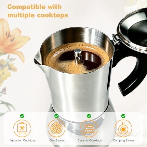 304 Stainless Steel Moka Pot 6 Cup Uncoated Express Coffee Maker - Image 6