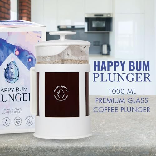 Happy Bum Coffee Plunger, 1L Glass French Press with Steel Strainer - Image 2