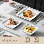 MALACASA Plates and Bowls Sets, 12-Piece Porcelain Dinnerware Sets for 4, Square Plates and Bowls for Dessert, Salad and Soup, Ceramic Dishes Dining Dishware Set, Marble Grey, Series Blance - Image 3