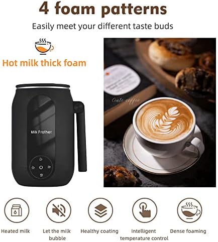 4 in 1 Milk Frother, 500W Electric Heater, 450ML Automatic Milk Frother, for Coffee, Macchiato, Cappuccino, Chocolate, Silent Function, Foldable Handle (US Plug) - Image 4