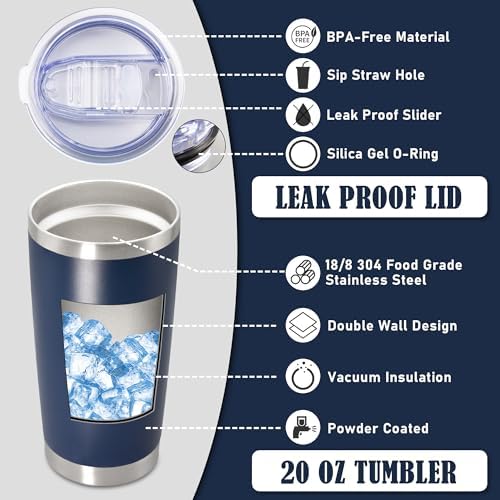 20oz Tumbler Insulated Coffee Tumblers with Lid Stainless Steel Navy 4P - Image 3