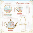 Zhehao 20 Pcs Porcelain Tea Set for Adult, with Metal Holder, Vivid - Image 2