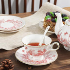 fanquare 22 Piece Vintage Red Floral Porcelain Tea Set with Holder - Image 3