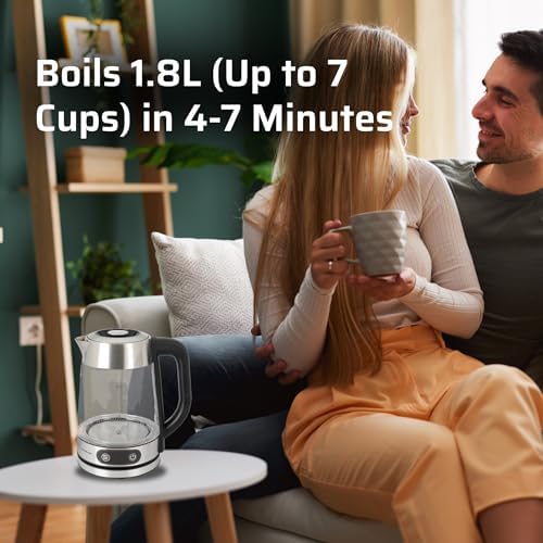 Epsilon 1.8L Glass Electric Kettle – Hot Water Tea Kettle with Borosilicate Glass & Stainless Steel, Auto Shut-Off, Fast Boil 1100W Electric Teapot, BPA-Free, Cool Touch Base - Image 6