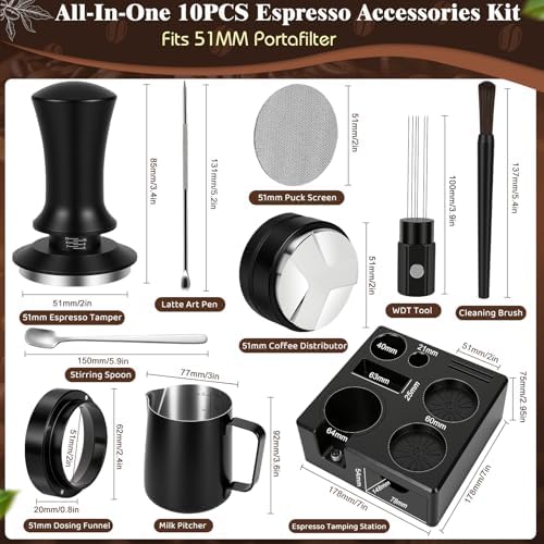 10PCS 51mm Espresso Accessories Kit with Tamping Station & Milk Pitcher - Image 5