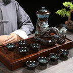 Chinese Gongfu Tea Set - Ceramic Teapot with Infuser, 8 Cups, Semi Automatic Dragon Design for Loose Leaf Tea - Image 5