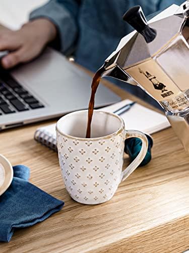 LE TAUCI Coffee Mugs 12 oz, Ceramic Mug Set Set of 4, Embossment Cups for Espresso, Latte, Tea, Cocoa, Cappuccino & Mocha, Dishwasher Oven Microwave Safe - 3.4 inch, Arctic White - Image 2