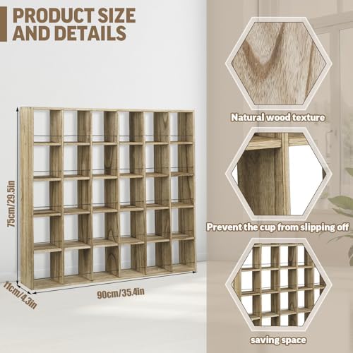 Kigley Oversize Coffee Mug Display Rack Wooden Shelves Rustic Shot Glass Display Case Travel Mug Shelf Wall Mounted Rack Holder Shadow Box(5 x 6,Brown) - Image 2