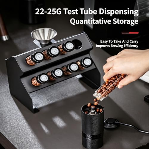 Coffee Bean Storage Rack, 22-25g Single Dose Coffee Bean Sample Tubes, With One-way Exhaust Valve, Funnel, Dual Layer Metal Display Stand, For Home Coffee Tasting & Bean Sample Display - Image 2