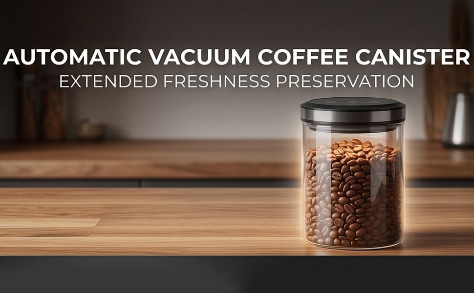 Haofy Automatic Vacuum Coffee Canister Rechargeable Glass Airtight Storage Container 2000mAh Lithium Battery LED Display Real Time Pressure Sensor for Coffee Beans Freshness - Image 3