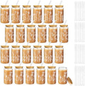 Mumufy 24 Pack Boho Floral Glass Cup, 16 oz Tumbler Mug with Bamboo Lid by Mumufy
