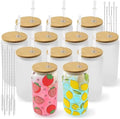 Joyclub Sublimation Glass Cups 12 Pack 16 oz Frosted with Bamboo Lids by Joyclub