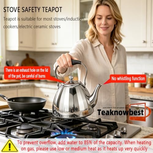 1500ml/50oz Small Teapot, Stainless Steel Tea Pot With Infuser - Image 5