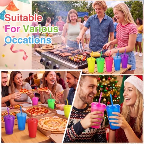 Honeydak 30 Pcs Reusable Plastic Tumbler with Lid&Straw,Glitters,Clear - Image 6