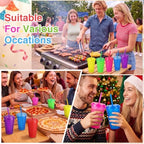 Honeydak 30 Pcs Reusable Plastic Tumbler with Lid&Straw,Glitters,Clear - Image 6
