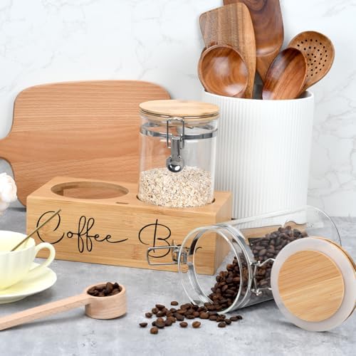 Glass Coffee Canister Set with Bamboo Shelf & Spoon - 2 Airtight Containers (47oz Each) for Coffee Beans, Ground Coffee, Sugar, Flour - Borosilicate Glass & Bamboo Lid with Silicone Seal - Image 4