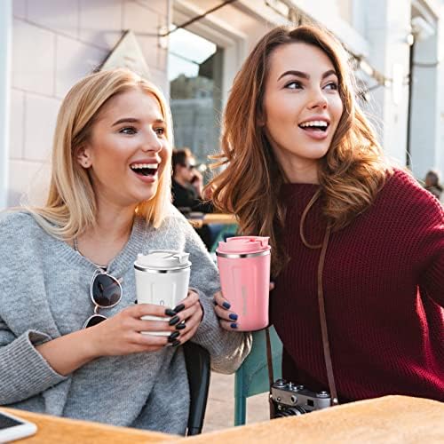 Sieral 4 Pcs 13 oz Travel Coffee Mug Insulated Reusable Coffee Cups with Leakproof Lid Stainless Steel Portable Tumbler for Keep Hot or Ice Milk Tea(Black, White, Pink, Green) - Image 6
