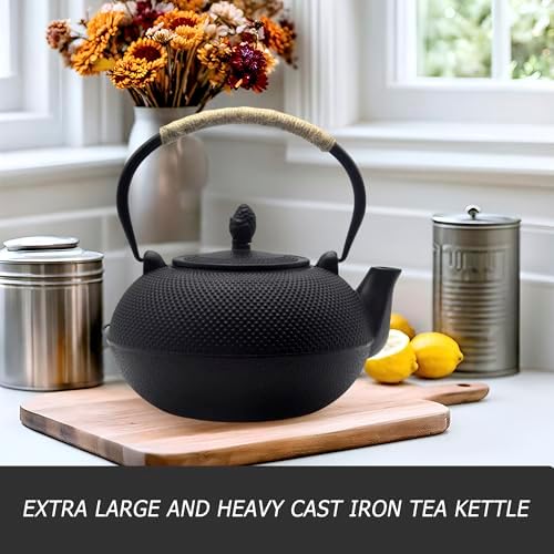 YJX 101 fl oz Extra Large and Heavy Cast Iron Teapot for Stovetop Safe, Black Tea Kettle with Stainless Steel Tea Balls for Loose Tea, Cast Iron Tea Pot for 6 to 10 People, 3000ml Japanese Tetsubin - Image 6