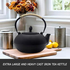 YJX 101 fl oz Extra Large and Heavy Cast Iron Teapot for Stovetop Safe, Black Tea Kettle with Stainless Steel Tea Balls for Loose Tea, Cast Iron Tea Pot for 6 to 10 People, 3000ml Japanese Tetsubin - Image 6