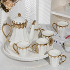 Elegant White and Gold Ceramic Tea Set with Teapot, 6 Cups, and Serving Tray (Po Guang Bai) - Image 3