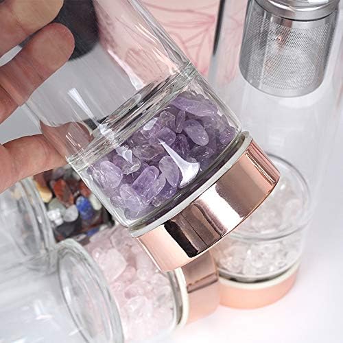 AITELEI Natural Gemstone Quartz Crystal Water Bottle, Crystal Elixir Infused Gem Water Bottle for Healing and Wellness - Double Wall Glass Bottle with Tea Infuser and Tea Strainer 400ML - Image 6