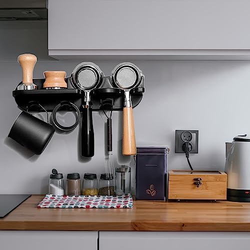 Espresso Portafilter Holder Organizer Wall Mounted Classical Organizer for Portafilter and Coffee Distributor and Press Tamper Storage Wall,Dural Retro Classical Style Baristas Storage - Image 6