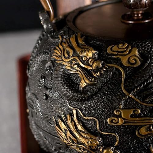 Modern Teapot Cast Iron Teapot, Japanese Style Tetsubin Tea Kettle 1.3L Cast Iron Tea Kettle to Keep Tea Warm Gilding Nine Dragons Pattern High end cast Iron Kettle - Image 3