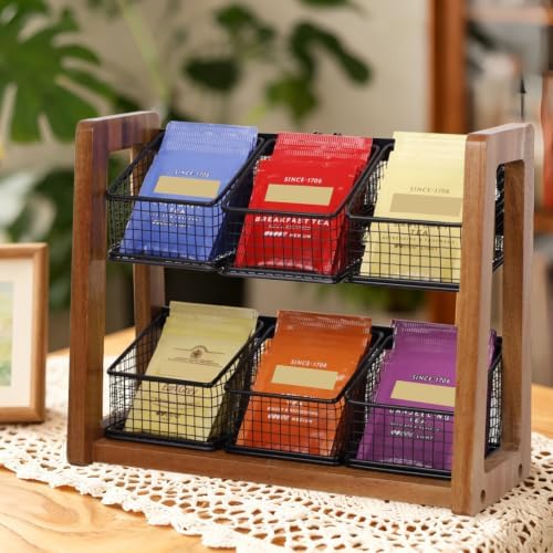 HTB 2 Tier Tea Organizer for Tea Bags with 6 Removable Metal Baskets - Image 6