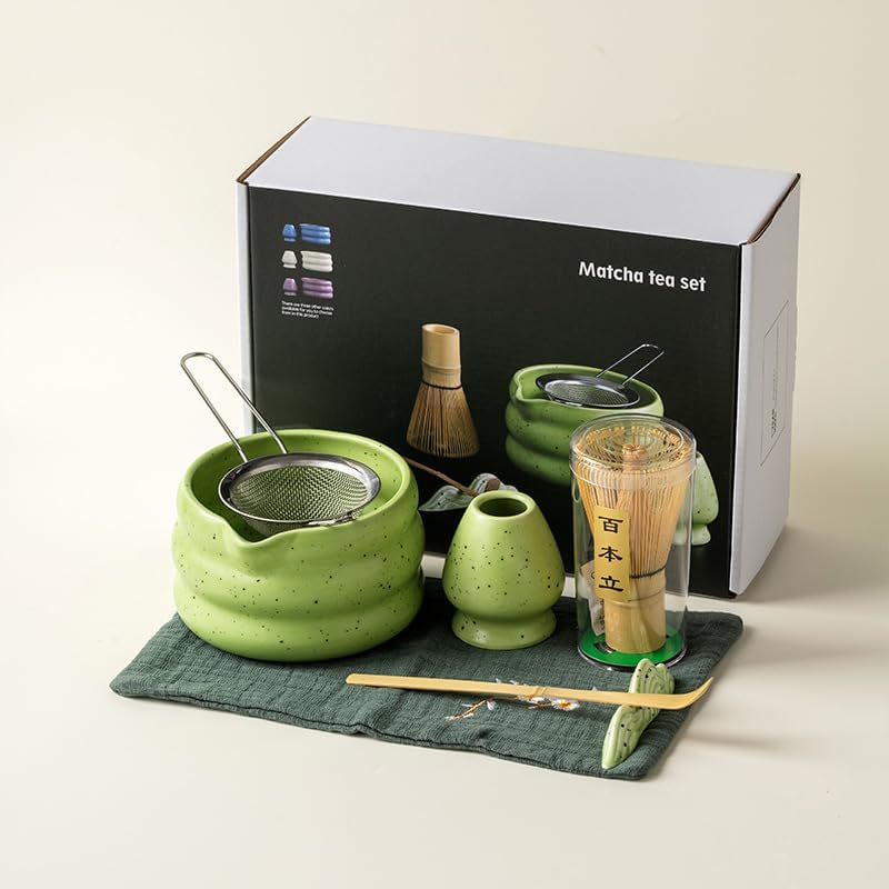 Matcha Tea Making Set 7 Piece Pack in Matcha Green, Ceramic Japanese Style Tea Ceremony Kit with Bowl, Whisk, Scoop and Stand for Home Use by Unknown