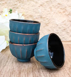 Ebros Gift Pack Of 4 Japanese Traditional Tetsubin Style Textured Surface Cast Iron Tea Cups Teacups Drinkware Tea Service Far East Decorative Accent (Blue And Gold Ridged Lines) - Image 5