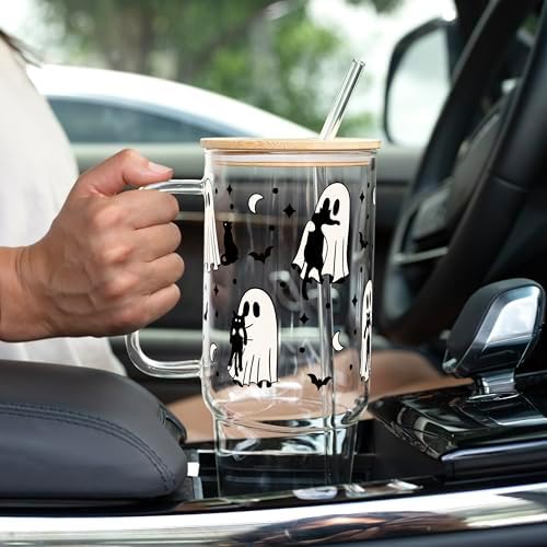 Sip-Sip Hooray! Ghost Holding Cats Halloween 40oz Glass Tumbler with Lid - Image 6