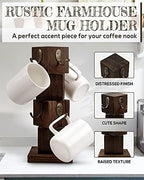 PUERSI Coffee Mug Holder for Counter, Rustic Solid Wood Mug Tree - Image 2