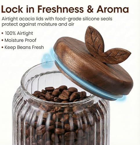 Coffee & Sugar Canister Set, 2 x 34 fl oz Airtight Glass Jars - Image 7