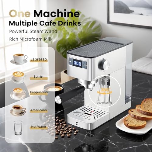 Takywep Compact 20 Bar Espresso Machine with Built-In Steam Milk Frother, Stainless Steel Semi-Automatic Coffee Maker with Removable Water Tank for Lattes, Cappuccinos, Macchiatos, Home and Office - Image 3