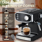 20 Bar Espresso Machine for Home, Professional Compact Espresso Maker with Milk Frother Steam Wand, Pressure Gauge & 54oz Large Water Tank, Low Noise Fast Brewing for Cappuccino, Latte Flat Black - Image 3