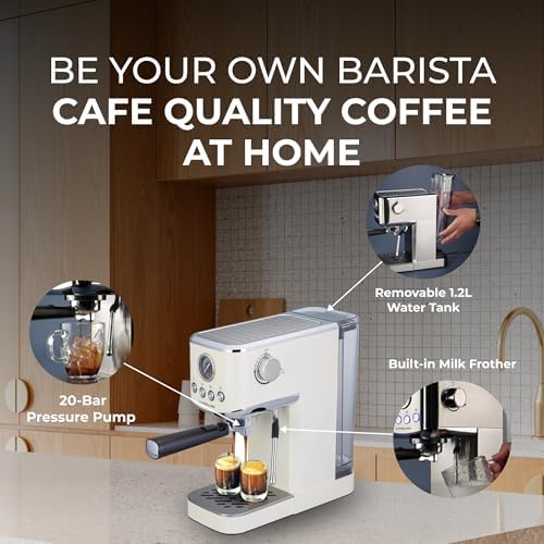 Epsilon Coffee Machine with Milk Frother, Compact 20-Bar Espresso Maker, Hot and Iced Coffee Maker with Removable Water Tank, Cold Brew Feature, and Steam Wand, 1.2L Capacity - Stainless Steel - Image 3