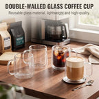 Patelai Glass Coffee Mugs Set of 4, 12 oz Clear Double Walled Coffee Cups Glasses Insulated Latte Mugs with Handle Espresso Clear Cups for Hot and Cold Beverages - Image 5