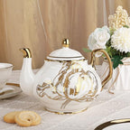 fanquare 21 Pieces British Porcelain Tea Set, Gold Tulip Tea Service for Afternoon Tea Party, 6 Teacup and Saucers for Coffee Home Wedding Birthday - Image 3