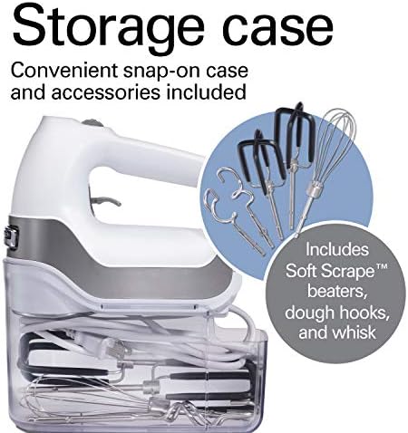 Hamilton Beach Professional 7-Speed Digital Electric Hand Mixer with High-Performance DC Motor, Slow Start, Snap-On Storage Case, SoftScrape Beaters, Whisk, Dough Hooks, White (62656) - Image 4
