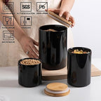 Sweejar Ceramic canisters for kitchen counter,Stackable Food Containers Set with Airtight Seal Bamboo Lid for Serving Ground Coffee, Tea, Spice, Flour and Sugar-Set of 3 (Black) - Image 2
