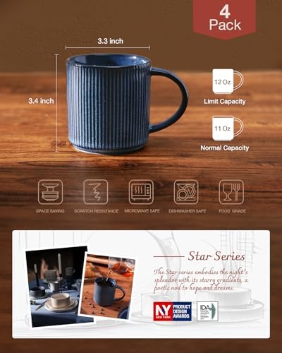 famiware Coffee Mug Set of 4, Star 12 oz Ceramic Mugs Cups Set with Handle - Image 4
