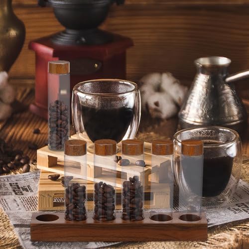 Coffee Bean Storage Tubes with Lids and Wooden Display Stand Glass Vials - Image 4
