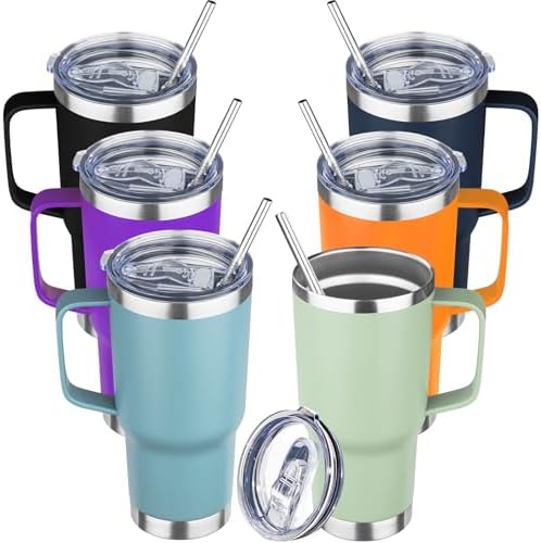 20 oz Tumbler with Handle Stainless Steel Insulated Coffee Tumbler with Lid and Straw Double Wall Vacuum Insulated Coffee Mug Leak Proof Travel Mug Tumbler for Hot and Cold Drink, Mix Color-10 by YEBTSLife